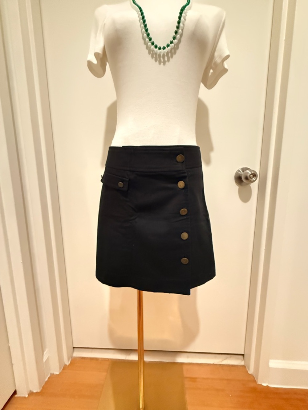 Black Button-Front A-Line Women's Skirt